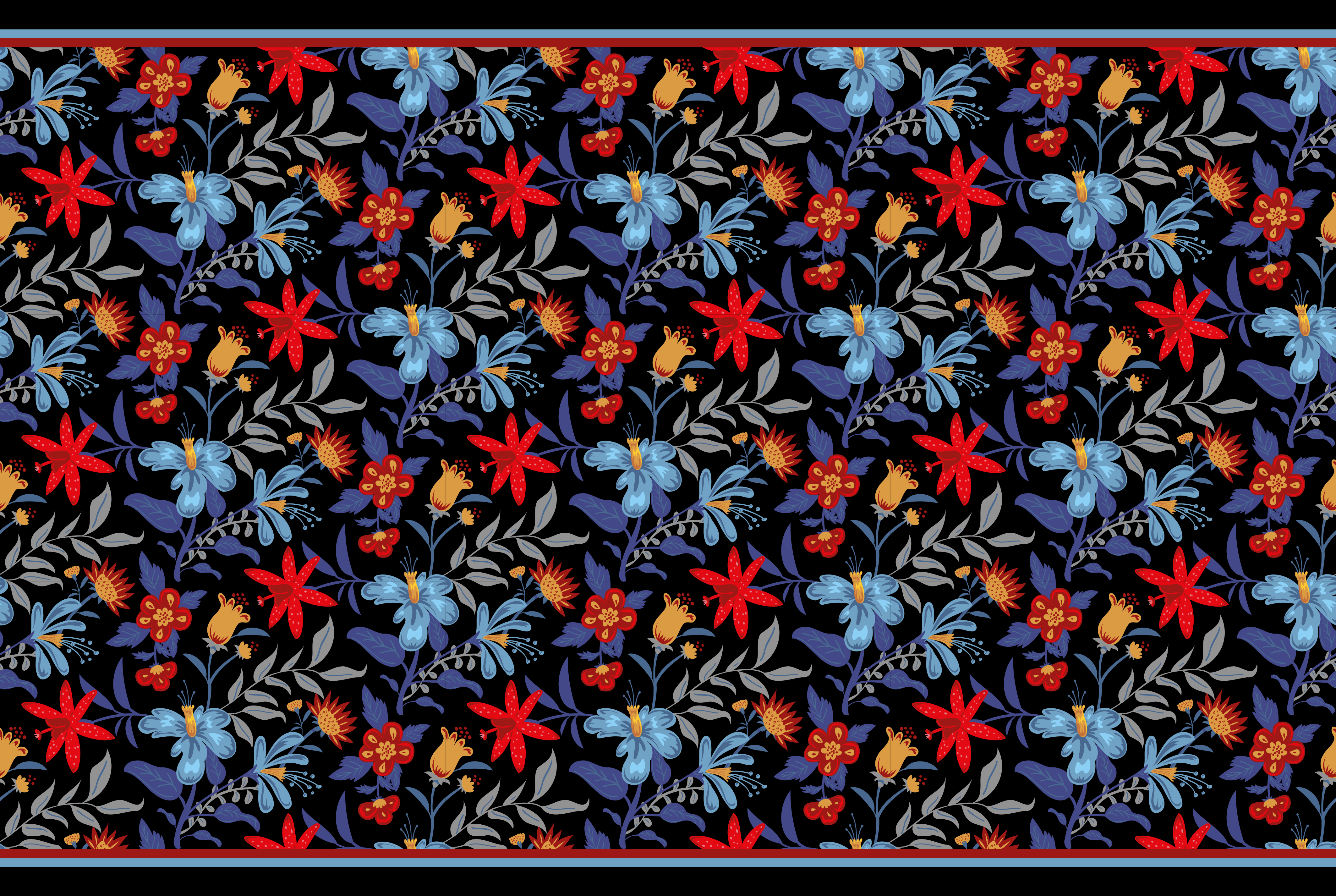 çiçek desenli 'trikot' siyah çiçekli kilim - TenStickers