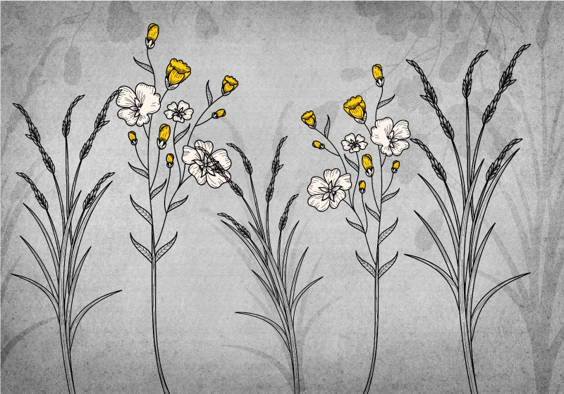 çiçek kroki detayı çiçekler ve bitkiler pvc halı - TenStickers