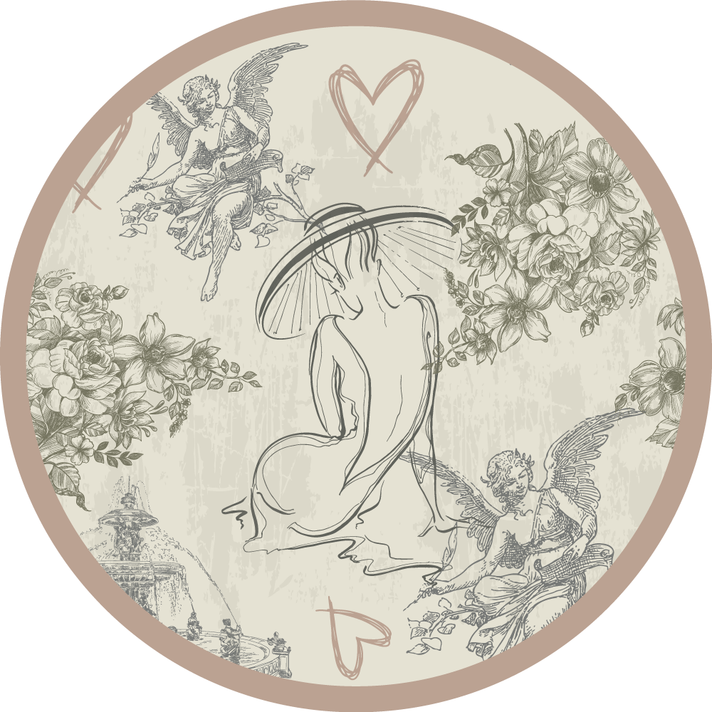 Dairesel Melek Çiçek Motifi vintage pvc halı - TenStickers