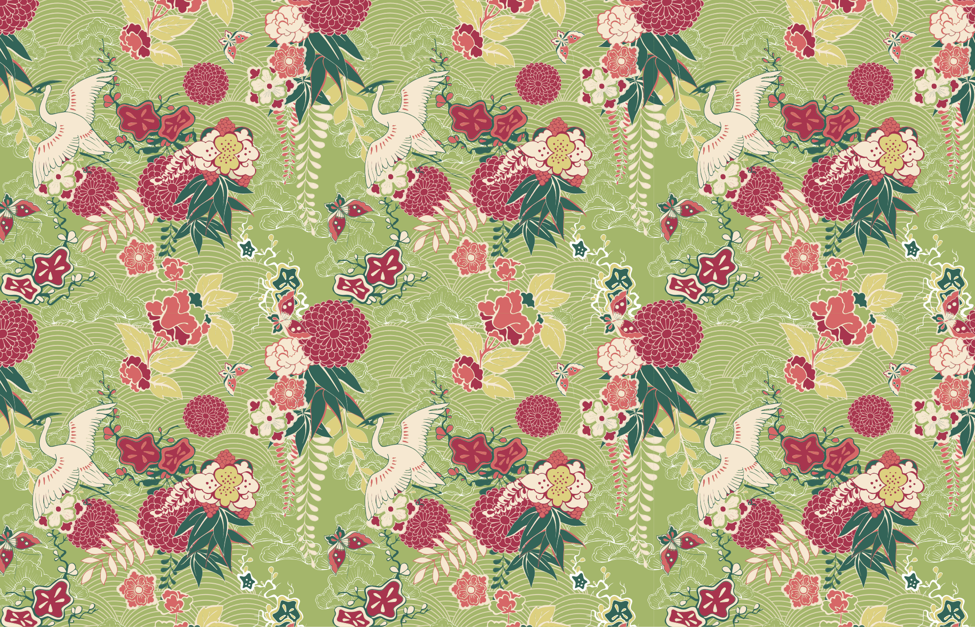 Oryantal ipek chinoiserie halı gülleri - TenStickers