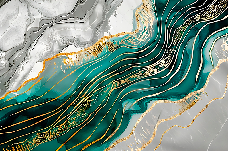 Altın efektli gri ve yeşil Mermer vinil halı - TenStickers