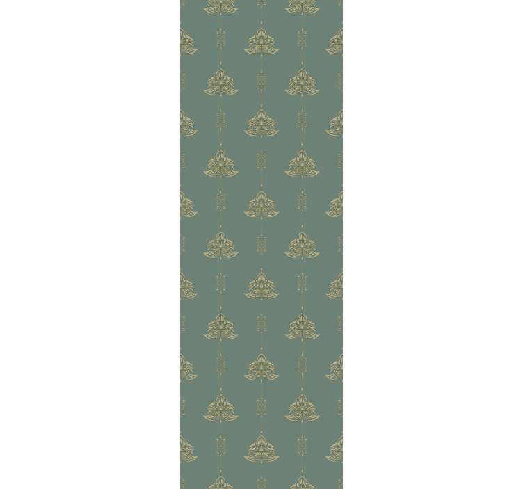 Klasik duvar kağıdı yeşil jugendstil desenli altın çiçekli - TenStickers