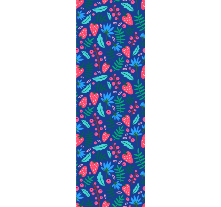 Mavi arka plan duvar kağıdı üzerinde çilek deseni - TenStickers