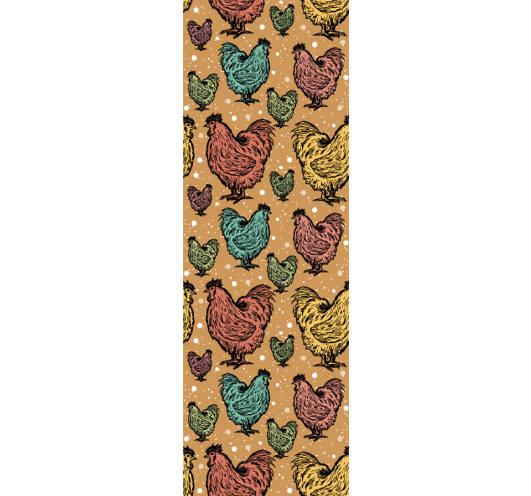 Horozlar renkli tavuk desen duvar kağıdı - TenStickers