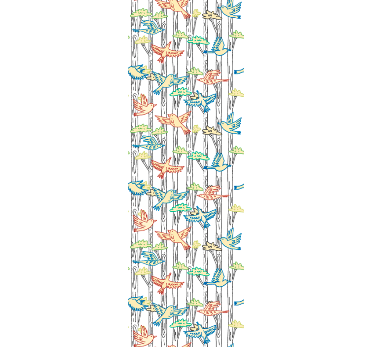 Ağaçlar arasında soyut uçan kuşlar duvar kağıdı - TenStickers