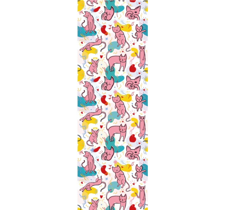 Soyut pembe kediler yatak odası duvar kağıdı - TenStickers