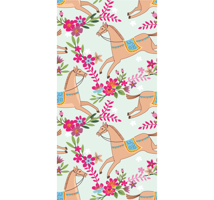 Atlı çiçekler hayvan duvar kağıdı - TenStickers