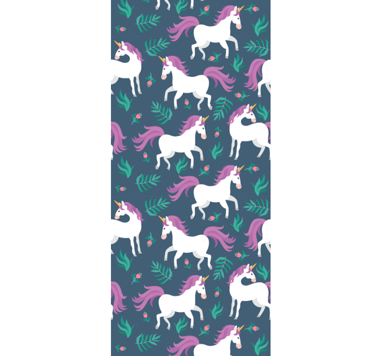 Düz tek boynuzlu at mavi desen çocuk duvar kağıdı - TenStickers