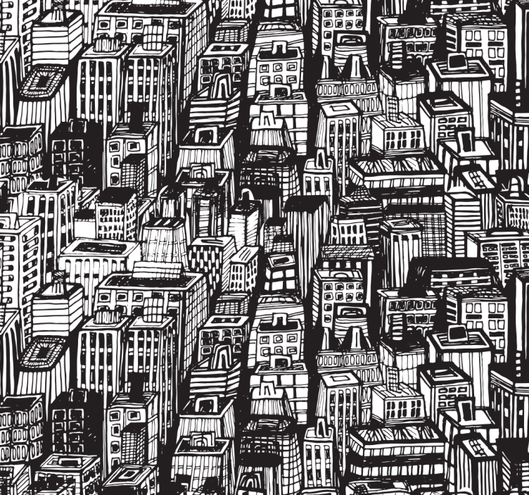 Kentsel eskiz kaosu şehir ve ülke duvar kağıdı - TenStickers