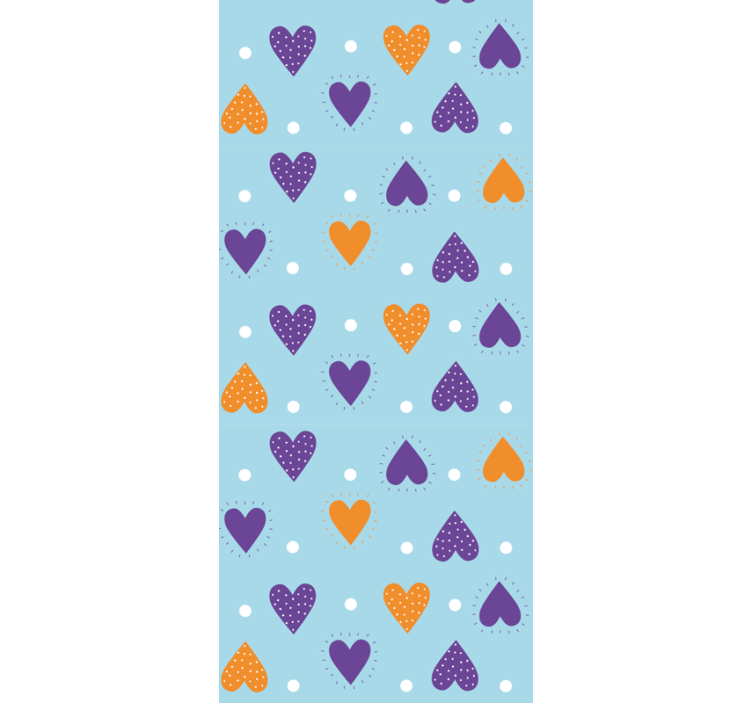 Mavi çocuk duvar kağıdı üzerinde mor ve turuncu kalpler - TenStickers