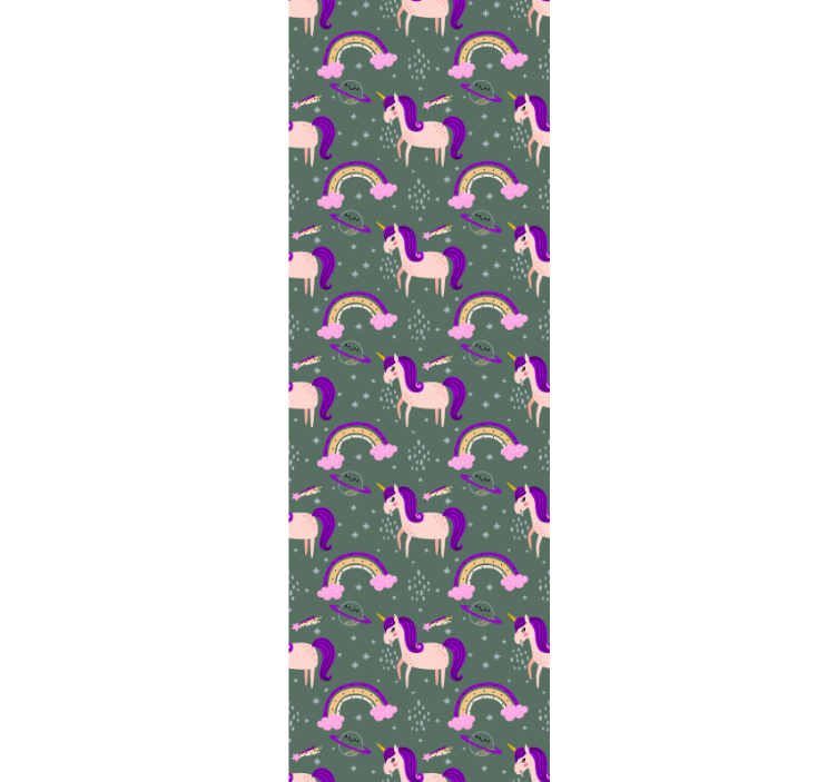 Yeşil sanat duvar kağıdı üzerinde sanatsal tek boynuzlu atlar - TenStickers