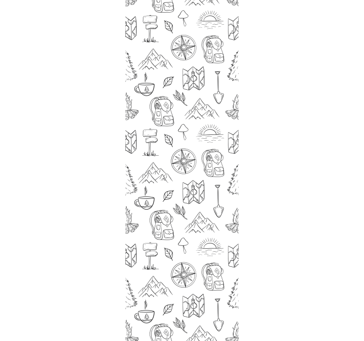 Elle çizilmiş pusula, dağlar, orman duvar kağıdı - TenStickers