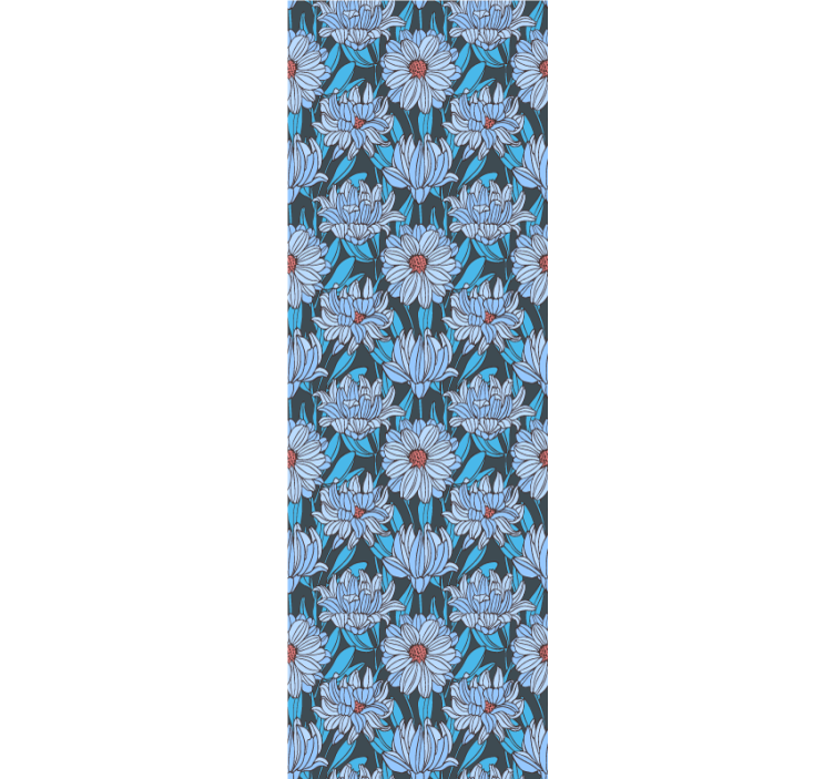 Mavi krizantem çiçek desenli duvar kağıdı - TenStickers