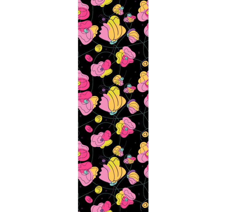 Siyah soyut kompozisyon çiçek desenli duvar kağıdı - TenStickers