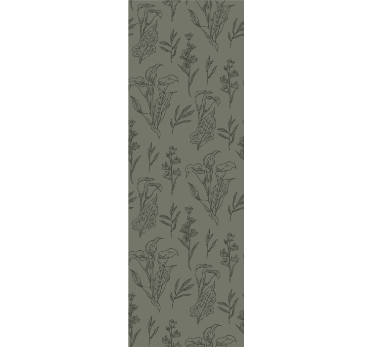 Bitkiler desen kaki renk yaprak duvar kağıdı - TenStickers