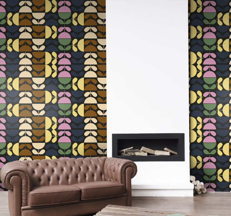 Stilize yaprak desenleri çiçek süs duvar kağıdı - TenStickers