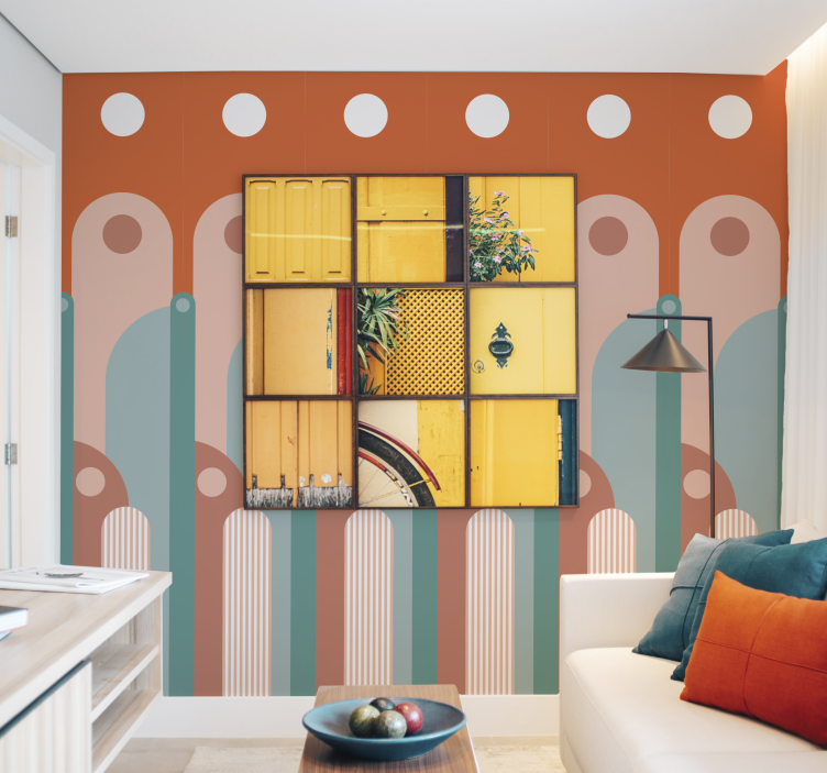 Kavisli geometrik şekiller oturma odası duvar kağıdı - TenStickers