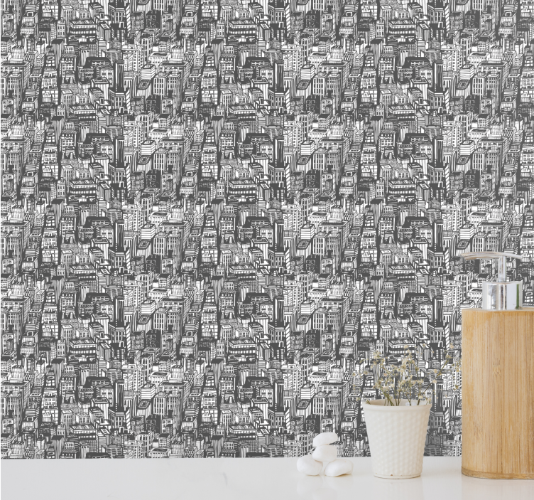 Kentsel kroki şehir ve ülke duvar kağıdı - TenStickers