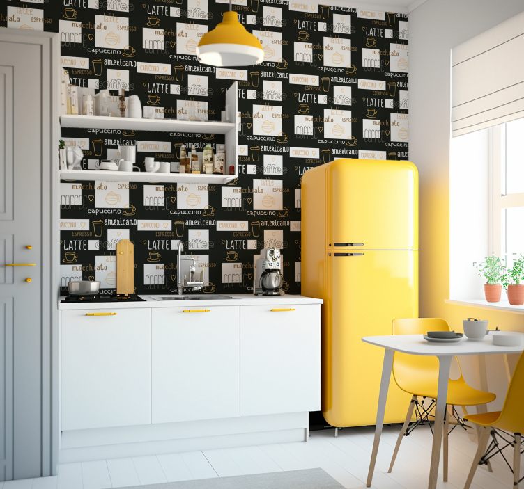 Dekoratif kahve çizimleri mutfak duvar kağıdı - TenStickers