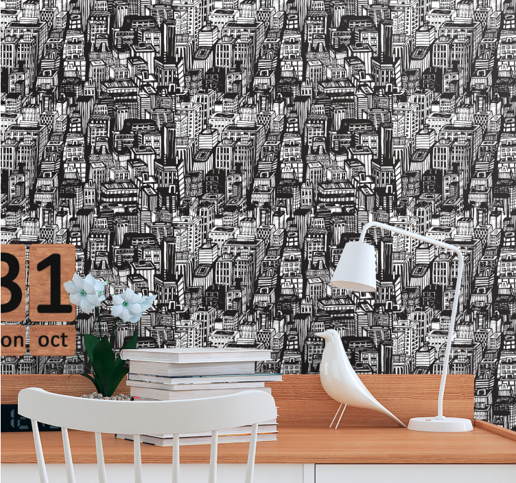 Kentsel eskiz kaosu şehir ve ülke duvar kağıdı - TenStickers