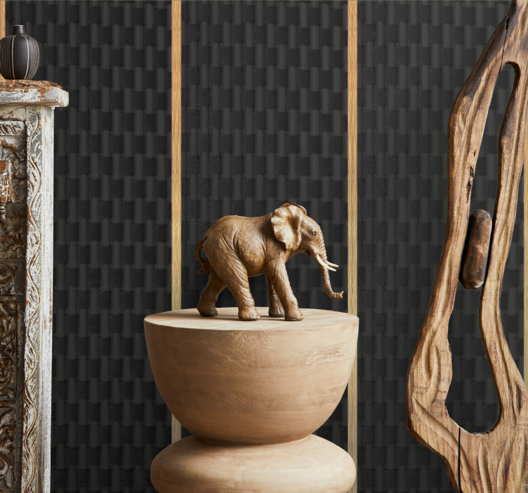 Ahşap tarzı siyah fransız hasır duvar kağıdı - TenStickers