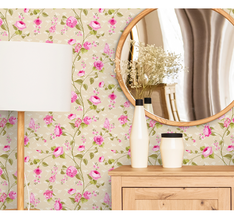 Bağbozumu çiçek baskı çiçek duvar kağıdı - TenStickers