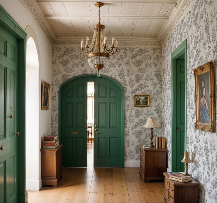 Bej çiçek desenli koridor duvar kağıdı - TenStickers