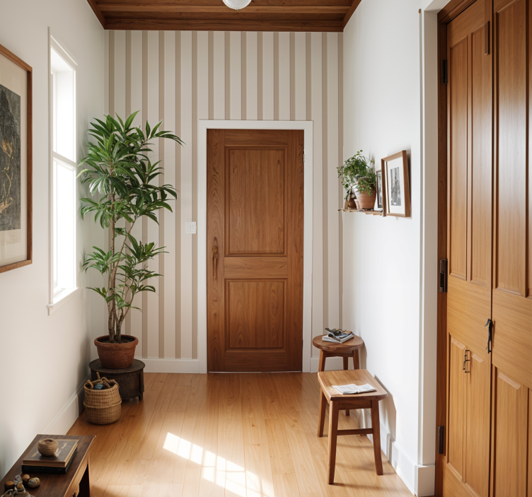 Bej çizgili koridor duvar kağıdı - TenStickers