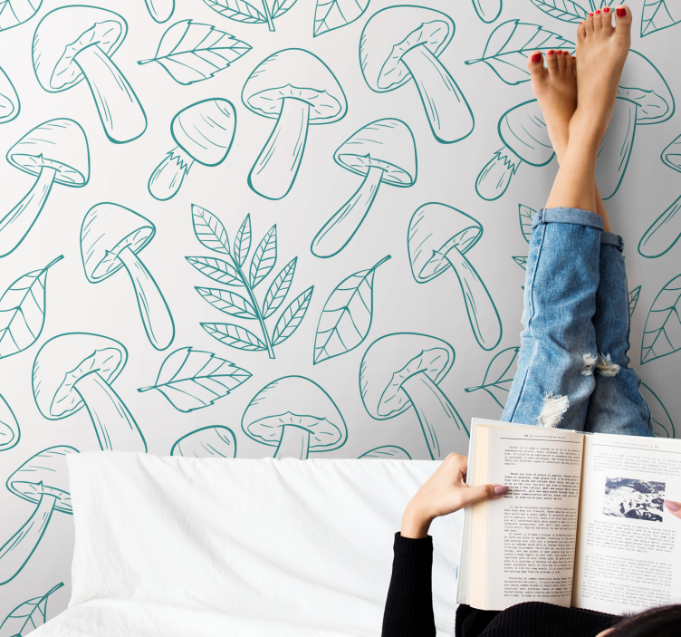 Beyaz ve açık mavi mantarlar doğa duvar kağıdı - TenStickers