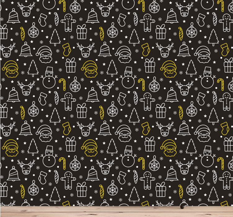 Beyaz ve sarı noel desenli duvar kağıdı - TenStickers