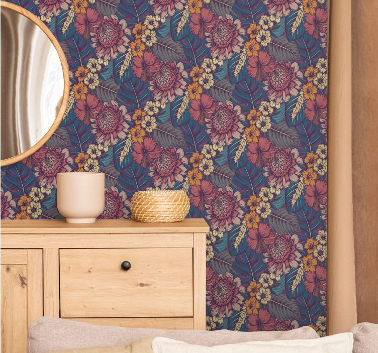 Botanik vintage desen çiçek desenli duvar kağıdı - TenStickers