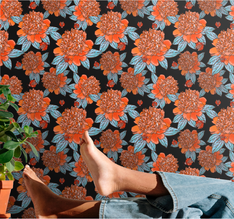 Canlı renkli tasarım çiçek desenli duvar kağıdı - TenStickers