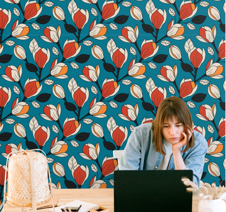 çiçek desenli zemin çiçek desenli duvar kağıdı - TenStickers