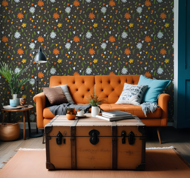 çiçek tezahürat motifi çiçek desenli duvar kağıdı - TenStickers