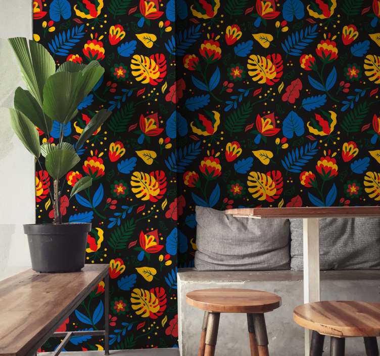 çiçek yaprak deseni duvar kağıdı süslemeleri - TenStickers