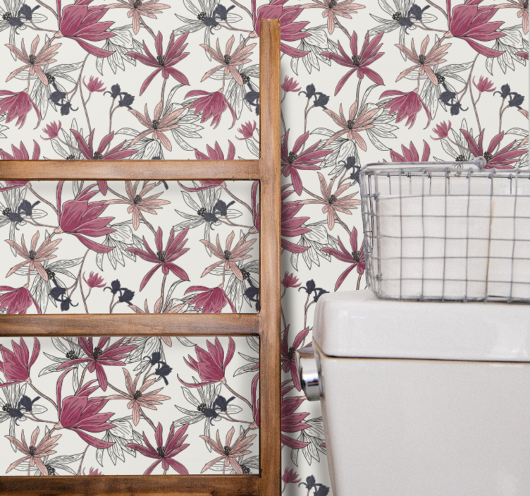 çiçekli botanik sergisi çiçek desenli duvar kağıdı - TenStickers