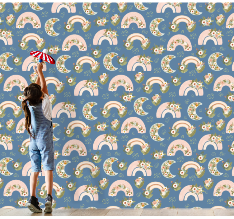 çiçekli gökkuşakları bebek odası duvar kağıdı - TenStickers