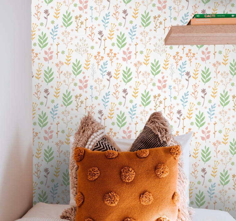 çiçeksi yeşillik vurguları çiçek desenli duvar kağıdı - TenStickers