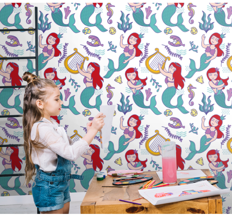 Deniz kızı ariel gülümseyen çocuklar duvar kağıdı - TenStickers