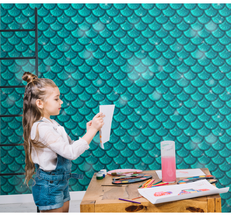 Deniz kızı mavi pullar 3d duvar kağıdı - TenStickers