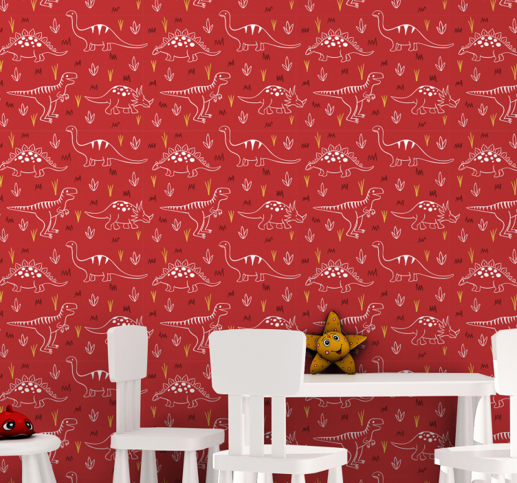 Dinozor illüstrasyon dinozorlar duvar kağıdı - TenStickers