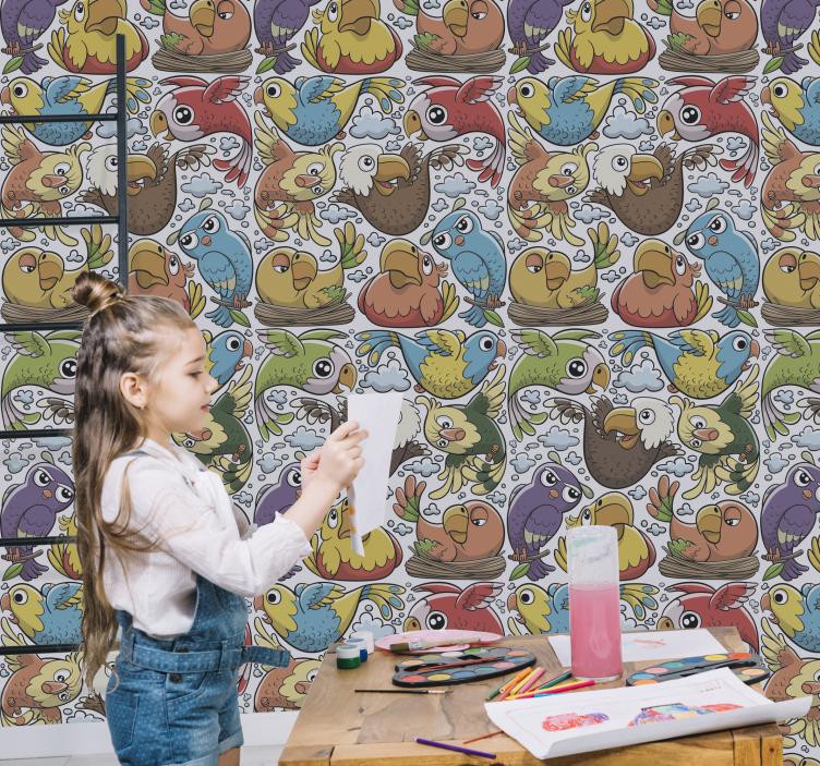 Eğlenceli papağan deseni kuşlar duvar kağıdı - TenStickers