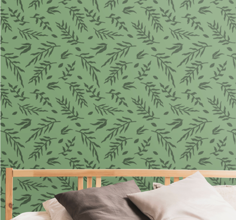 Genç dallar çizgi deseni yaprak duvar kağıdı - TenStickers