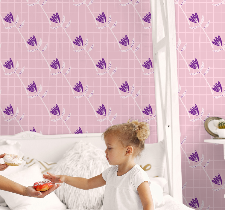 Geometrik çiçek desenli geometrik duvar kağıdı - TenStickers