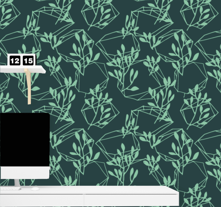 Geometrik yeşillik deseni geometrik duvar kağıdı - TenStickers