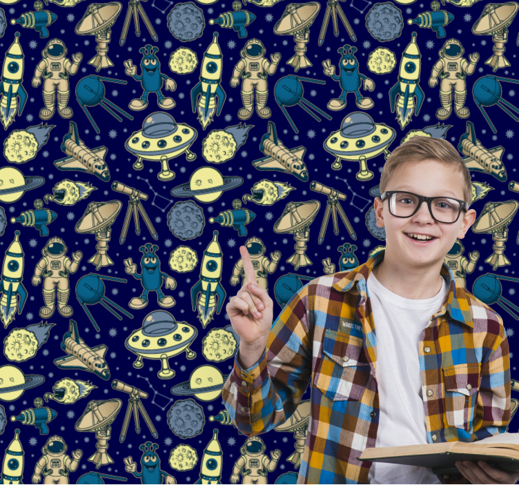 Gezegenler, astronotlar ve roket gemisi duvar kağıdı - TenStickers