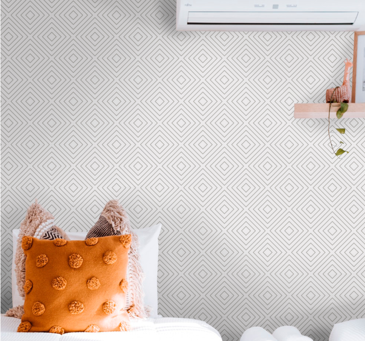 Gri kareler desenli beyaz duvar kağıdı - TenStickers