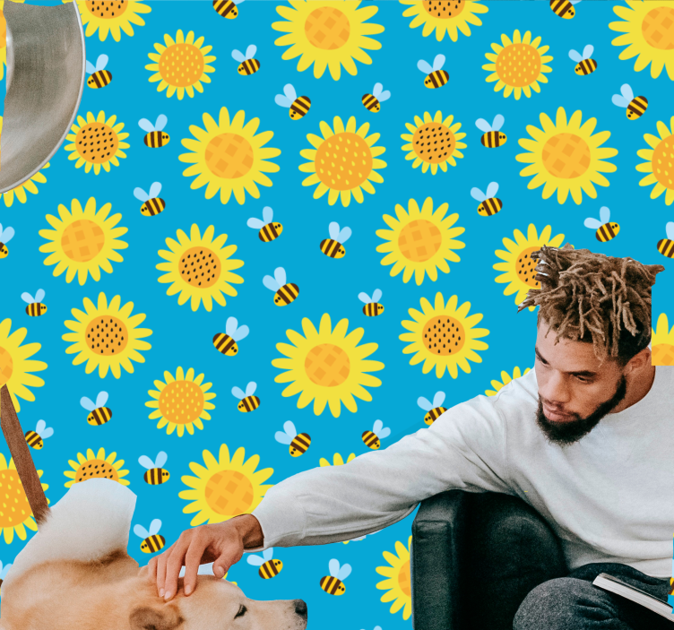 Güneşli çiçek desenli çiçek desenli duvar kağıdı - TenStickers