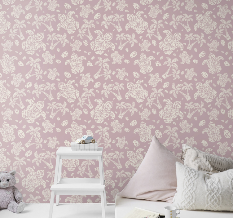 Hawai kaplumbağa ve palmiye ağacı hayvan duvar kağıdı - TenStickers