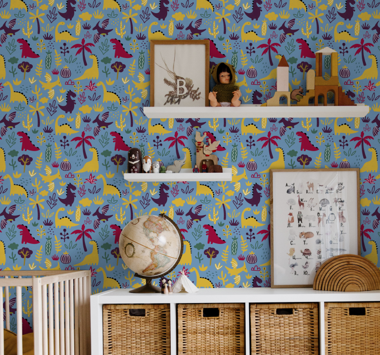 Yatak odası duvar kağıdı mutlu dinozorlar - TenStickers